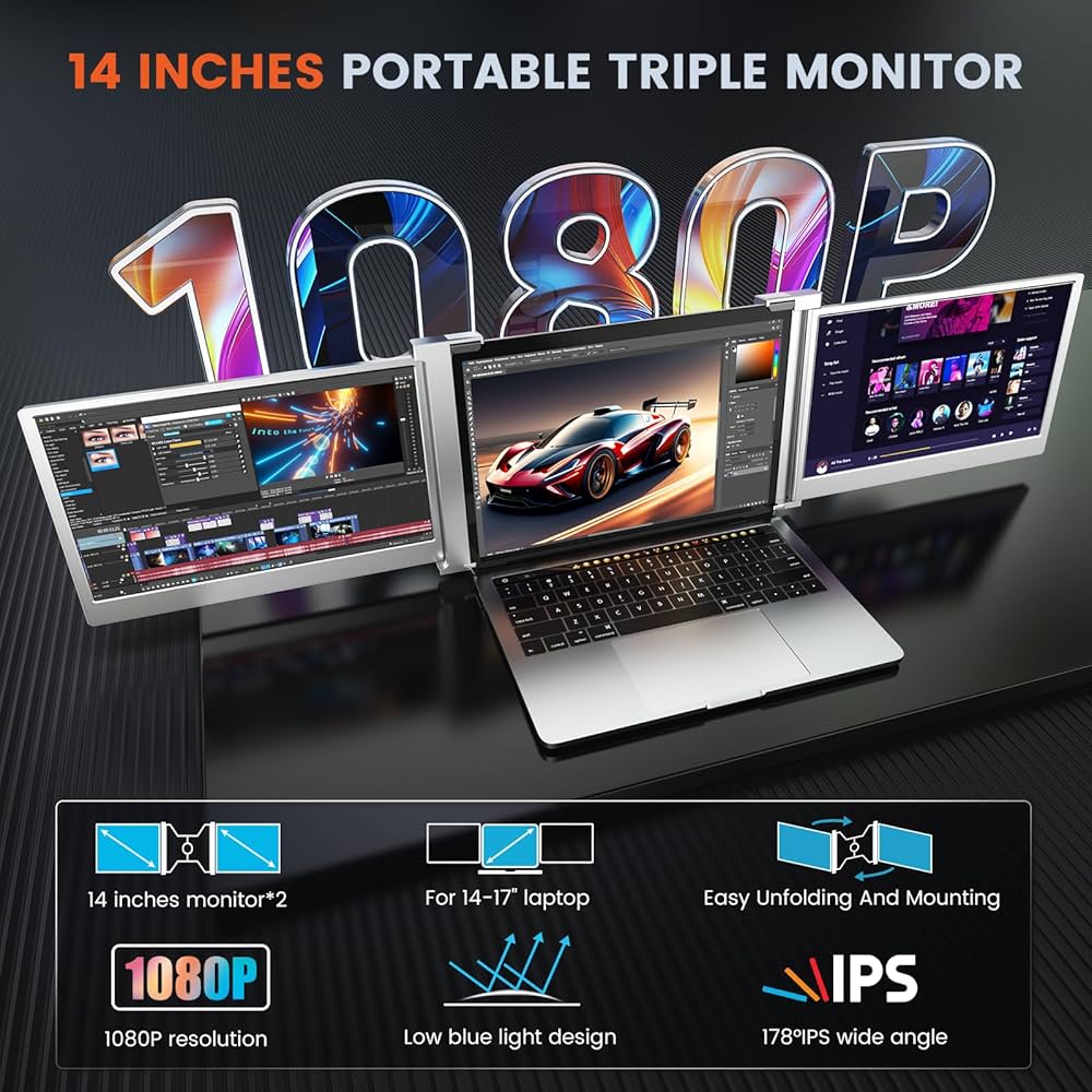 Portable Tri-Screen Monitor 14インチ Portable Monitor | Portable Monitor | Triple screen | 14 Inch
